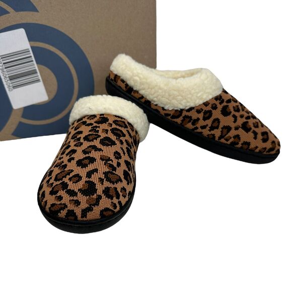 Clarks Lenox Dream Cloudsteppers Knit Slippers Leopard Dark Tan Women's 6M NWB - Picture 1 of 9
